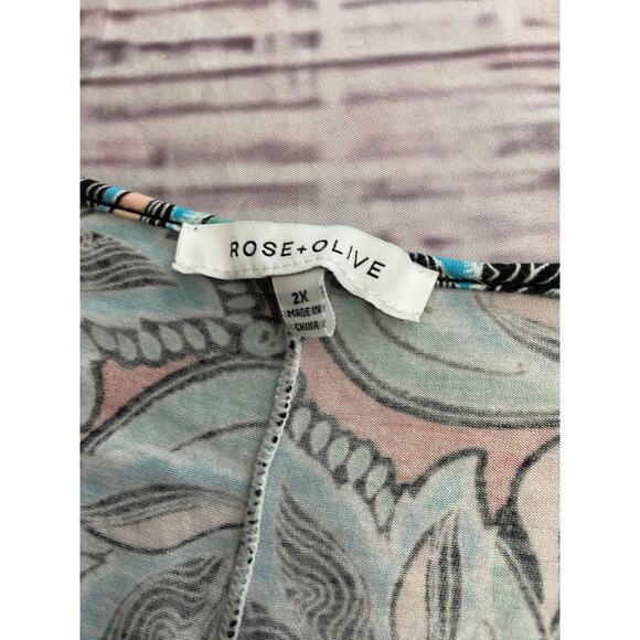 Rose + Olive Shirt Womens 2X Floral Colorful Scoop Neck Short Sleeves Stretch - Picture 2 of 11